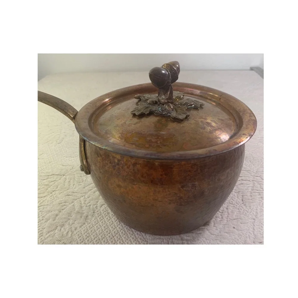 Ruffoni Italy Hammered Copper 2 Qt Saucepan with Lid Acorn Finial Brass Handle